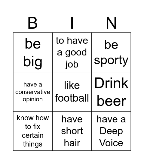 Expected from men Bingo Card