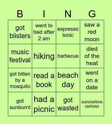 SUMMER BINGO x BlahBlahClub Bingo Card