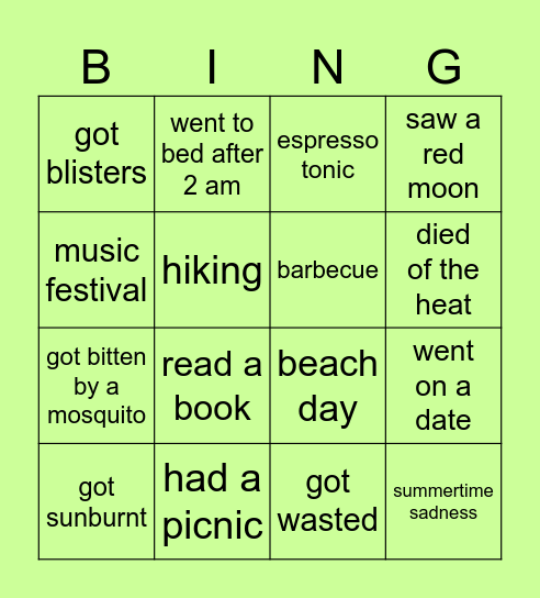 SUMMER BINGO x BlahBlahClub Bingo Card