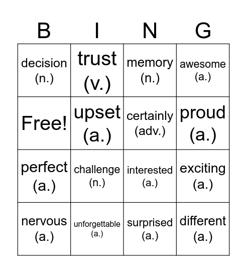 B1U1 Bingo Card