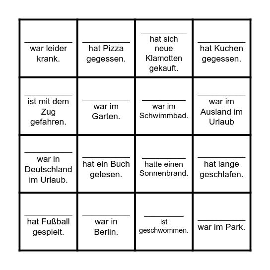 Die Sommerferien Bingo Card