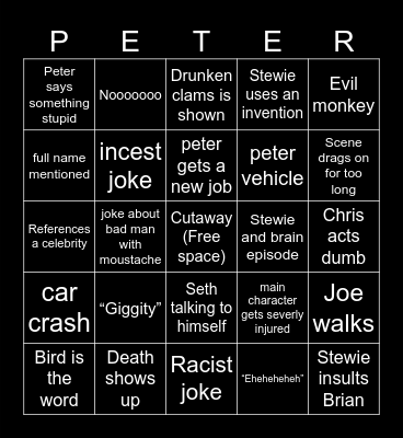 Family guy Bingo Card
