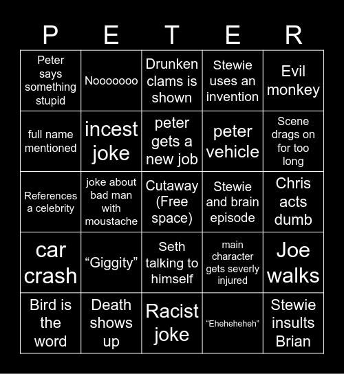 Family guy Bingo Card