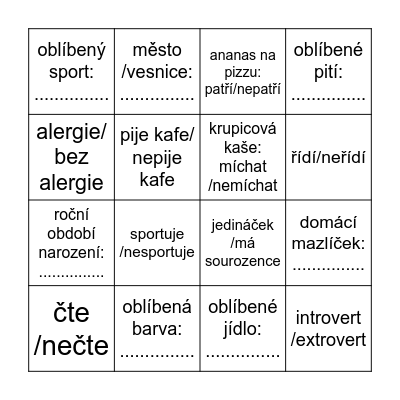 adapťák Bingo Card