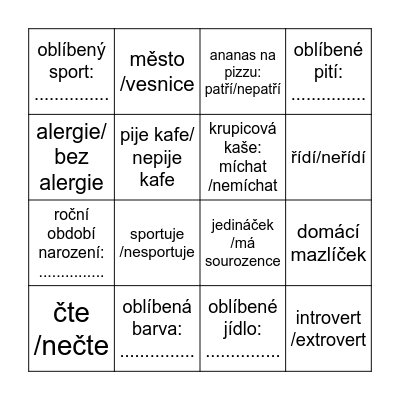 adapťák Bingo Card