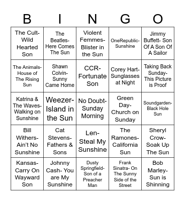 A Sunny ☀️Sunday with a Son Bingo Card