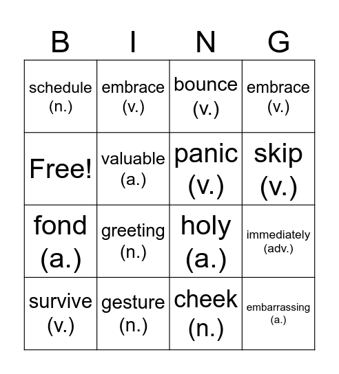 B3U1 Bingo Card