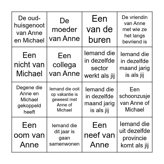 Zoek de juiste gast en maak een praatje! Bingo Card