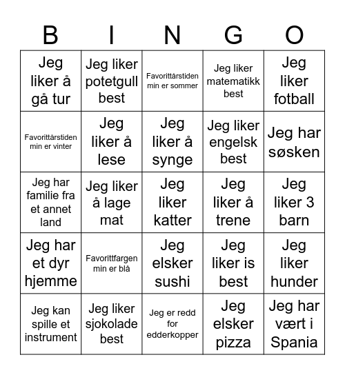 Bli-kjent-bingo Card