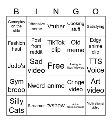 Instagram Reels bingo Card