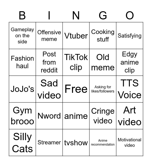 Instagram Reels bingo Card