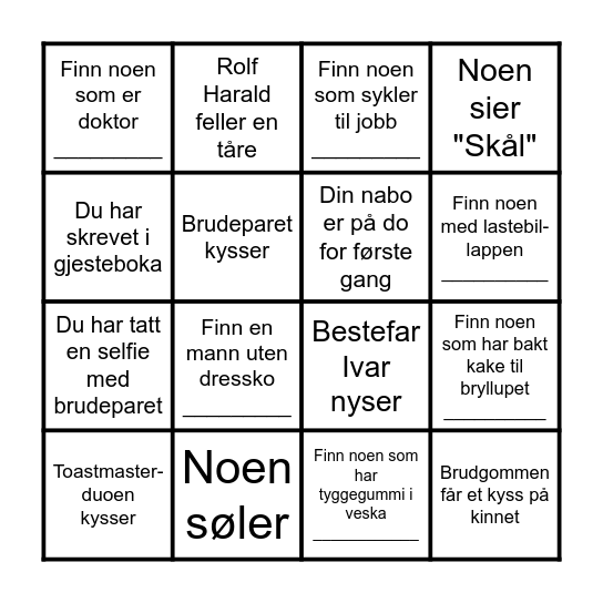 Bryllupsbingo Card