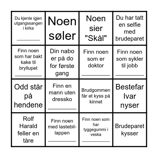 Bryllupsbingo Card