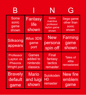 Partner direct and indie showcase Bingo Card