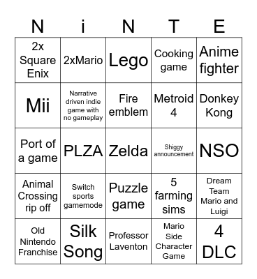 NIN TEN DO DIE ERECT Bingo Card