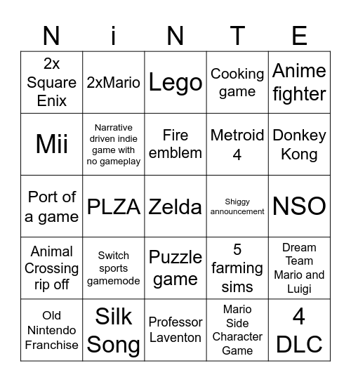 NIN TEN DO DIE ERECT Bingo Card