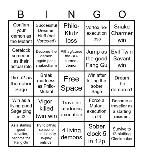 Sects & Violets Bingo Card