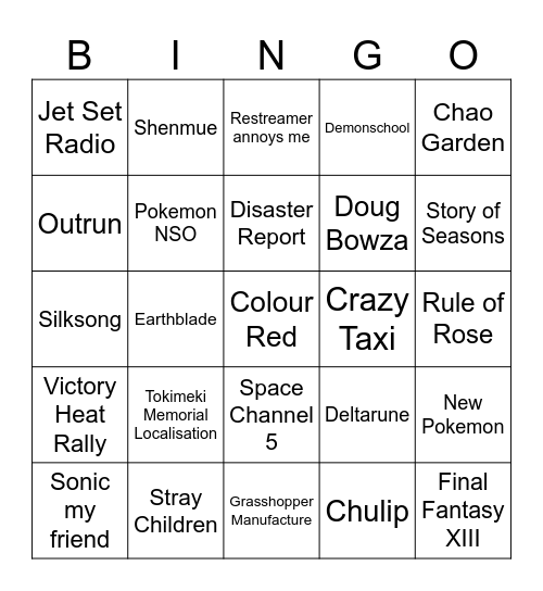 tindendo Bingo Card