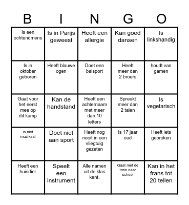 Kennismakingsbingo Card