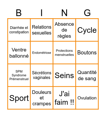 PERIOD BINGO Card