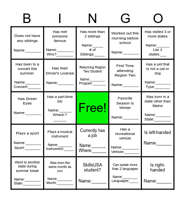 Get-To-Know Your Classmates Bingo Card