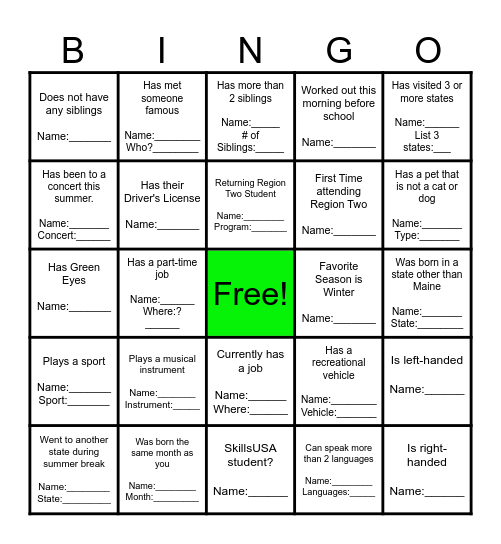 Get-To-Know Your Classmates Bingo Card