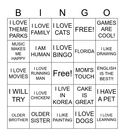 ABOUT ME Bingo! Bingo Card