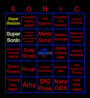 Sonic 3 Trailer Bingo Card