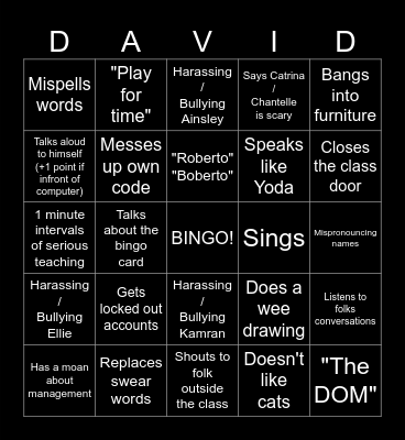 David Bingo Card