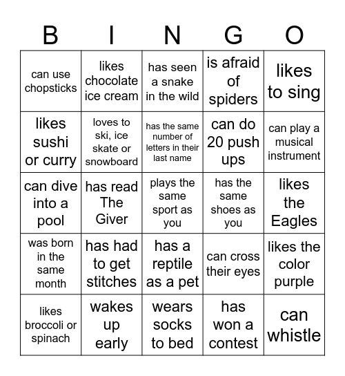 Find Someone who... Bingo Card