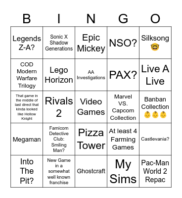 Indie World and Partner Showcase 8/27 Bingo Card
