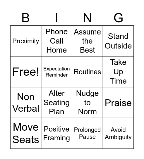 Behaviour Support Toolkit Bingo Card