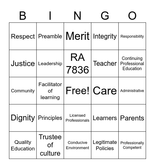 CODE OF ETHICS Bingo Card