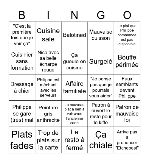 Cauchemar en cuisine Bingo Card