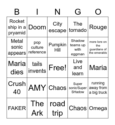 Sonic the hedgehog 3 movie trailer Bingo Card