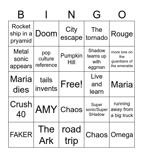 Sonic the hedgehog 3 movie trailer Bingo Card