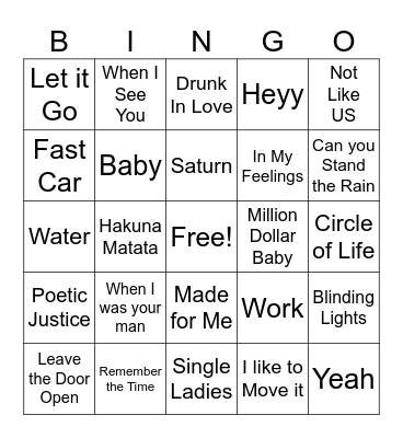 Name That Tune Bingo Card