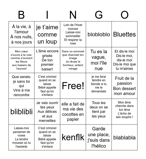 Romantisme Bingo Card