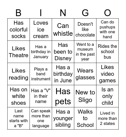 Middle School BINGO: Find someone who... Bingo Card