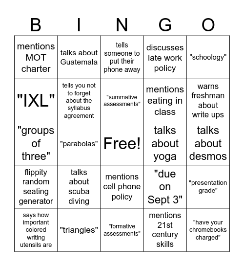 Syllabus Bingo Card