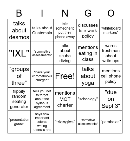 Syllabus Bingo Card