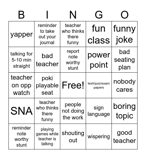 Untitled Bingo Card