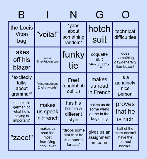 FRANçAIS BINGEAUX Bingo Card