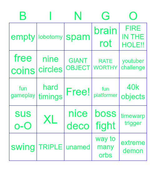 RECENT TAB BINGO Card