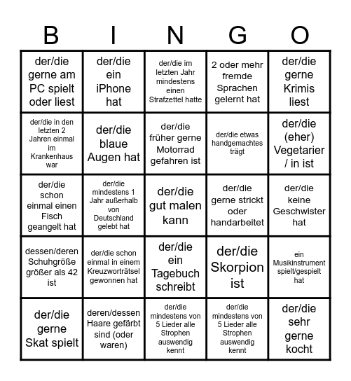 Besser-Kennenlern-Bingo: Finden Sie jemand, der/die... Bingo Card