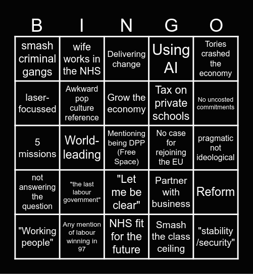 Keir Starmer bingo Card