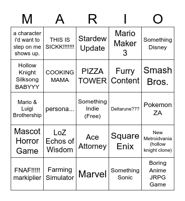 Nintendo Direct 8.27.2024 Bingo Card