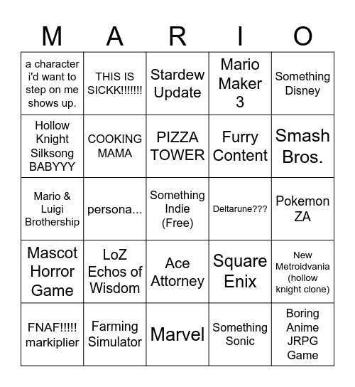 Nintendo Direct 8.27.2024 Bingo Card