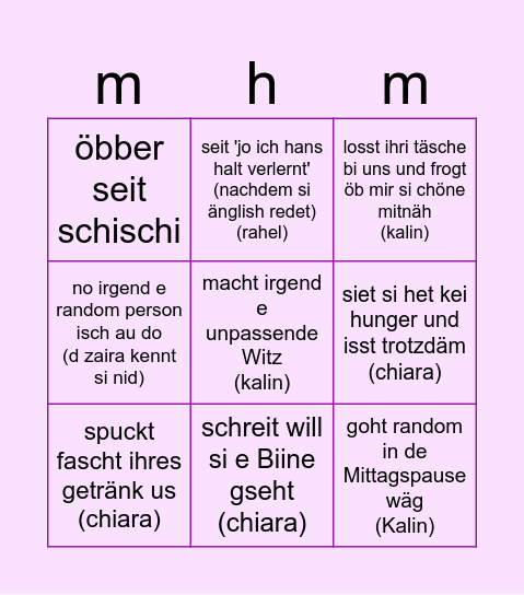 MHHHM Bingo Card