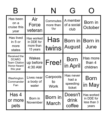 SSA DDE Team Bingo Card